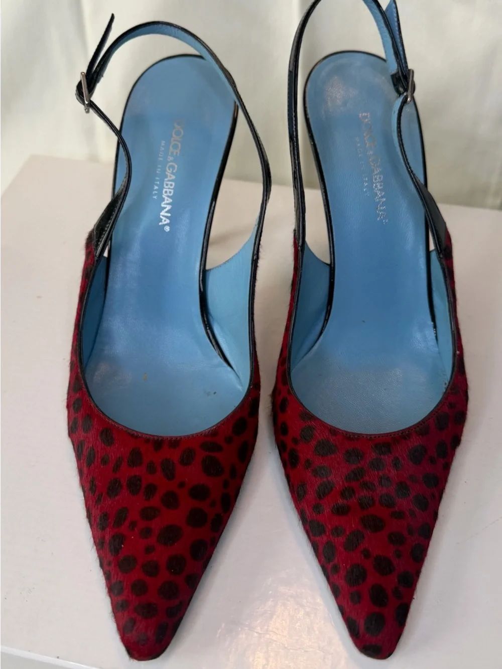 Dolce & Gabbana Red and Black Leopard-Print Slingback Pumps